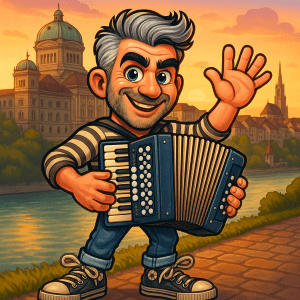 Arie in der Schweiz – vom Nachtzug aus Amsterdam zur Bühne deines Fäschts 4 Arie mit seiner Quetsche an der Aare – der holländische Musiker rockt Berns Herz zwischen Bundeshaus und Bärengraben.