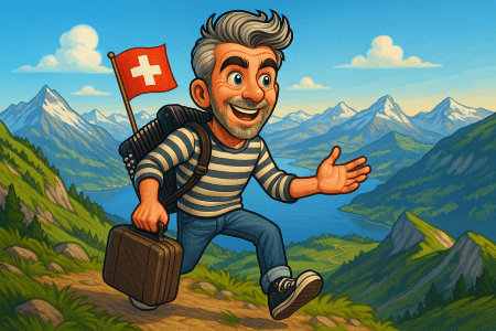 Arie in der Schweiz – vom Nachtzug aus Amsterdam zur Bühne deines Fäschts 1 Maskottchen -Arie auf Reise in die Schweiz - Seine Erlebnisse