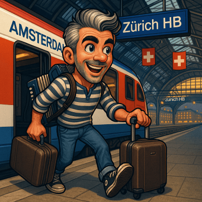 Arie in der Schweiz – vom Nachtzug aus Amsterdam zur Bühne deines Fäschts 2 Der holländische Musiker Arie kommt mit der Quetsche nach Zürich – zwischen Limmat, See und Skyline rockt er die Schweiz.