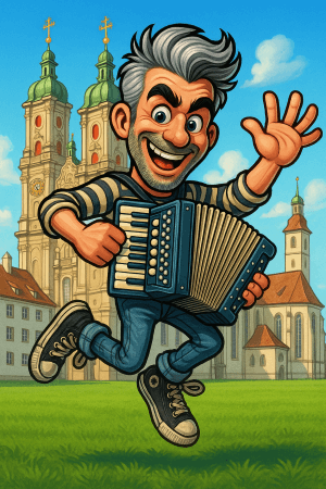 Arie in der Schweiz – vom Nachtzug aus Amsterdam zur Bühne deines Fäschts 8 Arie rockt St. Gallen – zwischen Bratwurstduft, Klosterklang und Open-Air-Bühne mit seiner Quetsche.